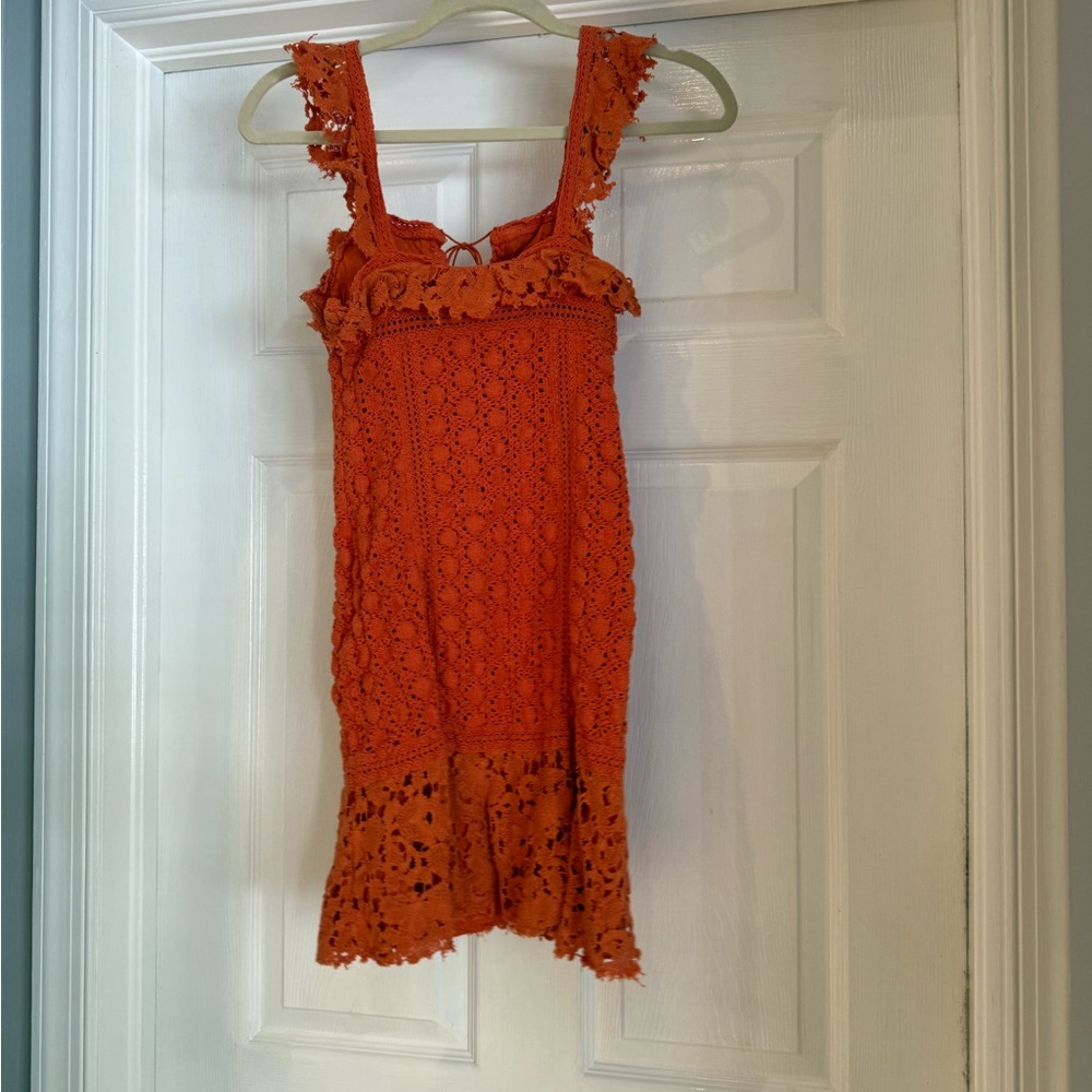 Free People Vibrant Orange Lace Top - Picture 2 of 4